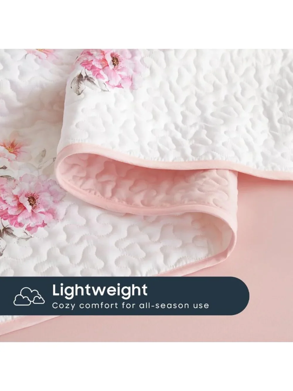 Floral Cottagecore Quilt Set - Reversible Lightweight Bedspread, King Size, 3